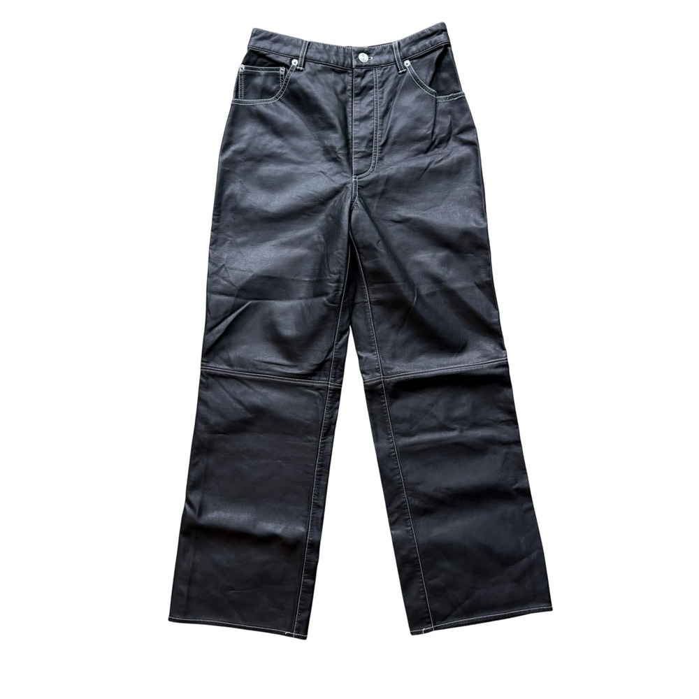 We The Free Free People Black Vegan Leather Contrast Stitch Pants Size 4